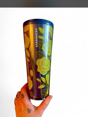 Starbucks Yellow Floral Iridescent Travel Tumbler